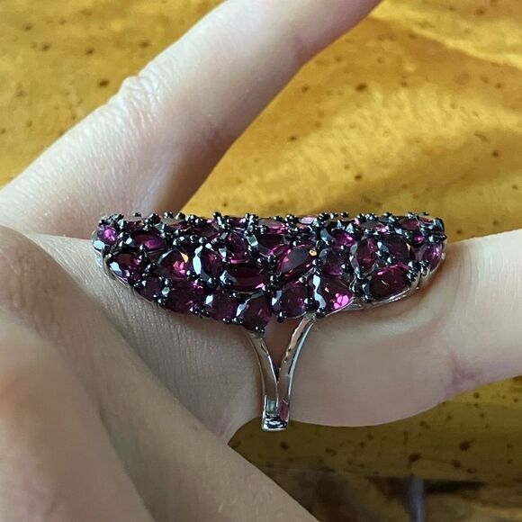 Natural Rhodolite Garnet Sterling Silver Cocktail Ring Size 5.75 - Picture 3 of 9